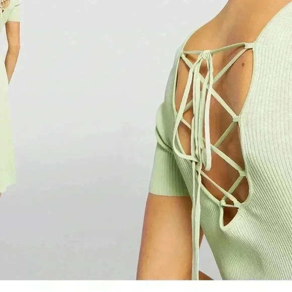 Maje NWT Ruche Vert Tie-Back MIDI Dress in Light Green Size 38/Medium - Picture 3 of 13